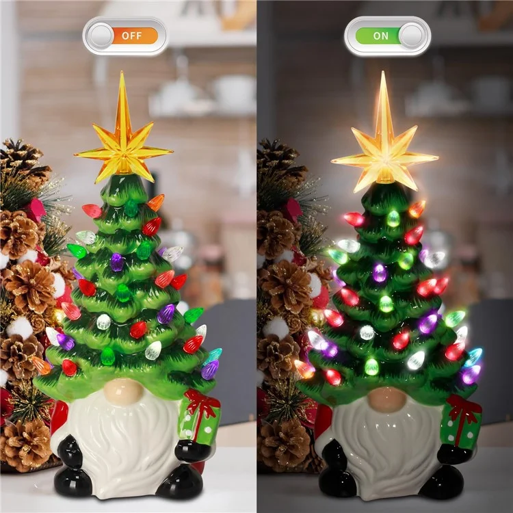 Christmas Battery Luminous Resin Gnome Colorful Light Ceramic Christmas Tree Christmas Table Decorations