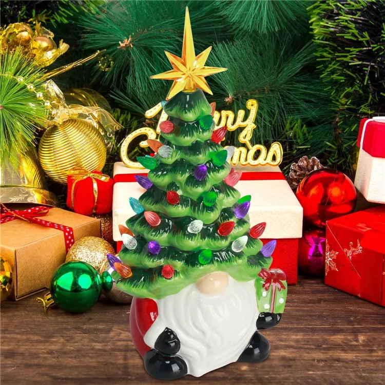 Christmas Battery Luminous Resin Gnome Colorful Light Ceramic Christmas Tree Christmas Table Decorations
