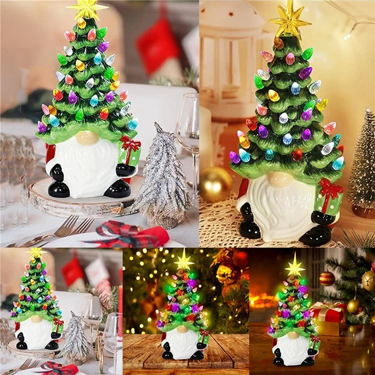 Christmas Battery Luminous Resin Gnome Colorful Light Ceramic Christmas Tree Christmas Table Decorations
