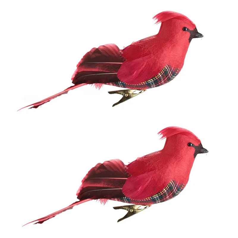 2Pcs Cardinal Clip On Christmas Tree Ornaments Artificial Red Birds Ornament for DIY Christmas Tree - HN-TF22207