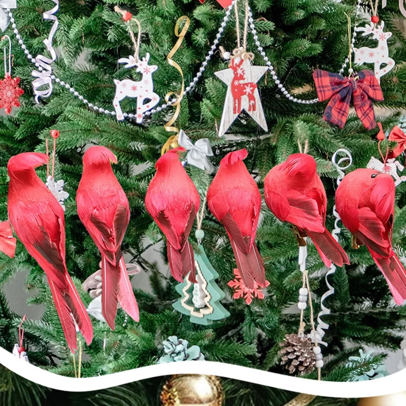 2Pcs Cardinal Clip On Christmas Tree Ornaments Artificial Red Birds Ornament for DIY Christmas Tree - HN-TF22207