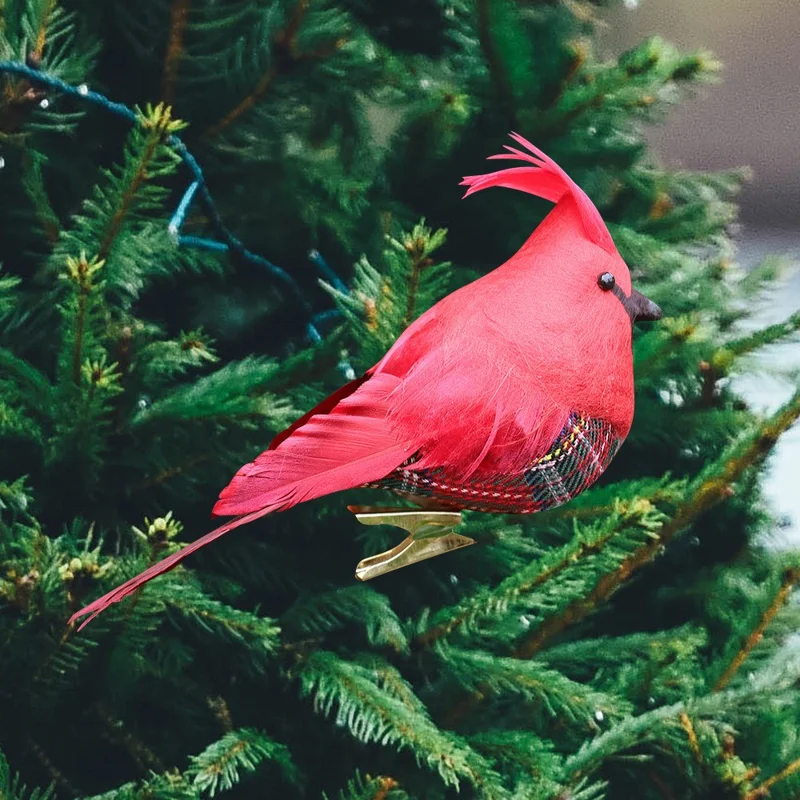 2Pcs Cardinal Clip On Christmas Tree Ornaments Artificial Red Birds Ornament for DIY Christmas Tree - HN-TF22207