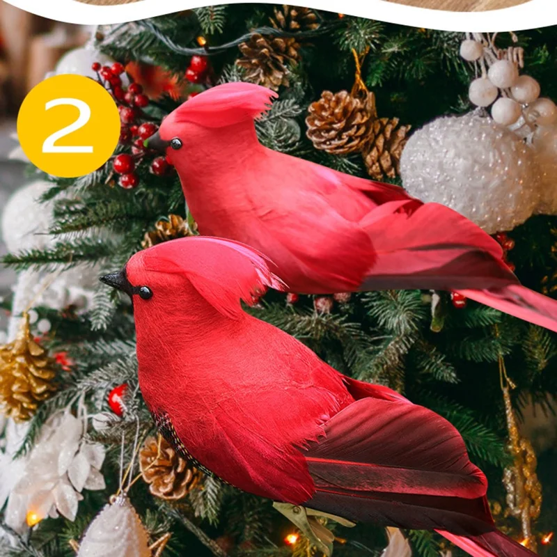 2Pcs Cardinal Clip On Christmas Tree Ornaments Artificial Red Birds Ornament for DIY Christmas Tree - HN-TF22207