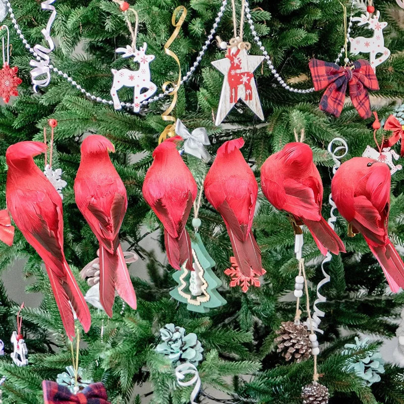 2Pcs Cardinal Clip On Christmas Tree Ornaments Artificial Red Birds Ornament for DIY Christmas Tree - HN-TF22207