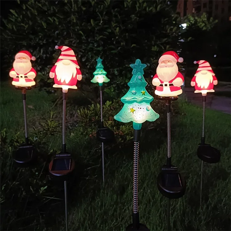 3pcs / Definir Árvore de Natal Gnome Santa Swing Plugue de Solar Lâmpada Solar Decoração de Jardim de Férias