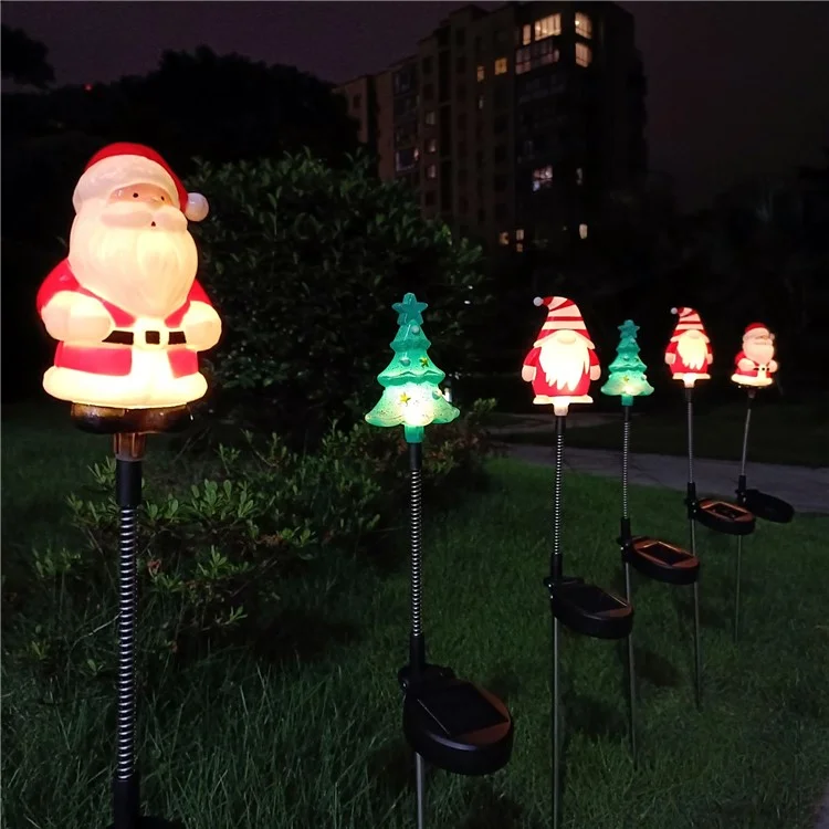 3pcs / Definir Árvore de Natal Gnome Santa Swing Plugue de Solar Lâmpada Solar Decoração de Jardim de Férias