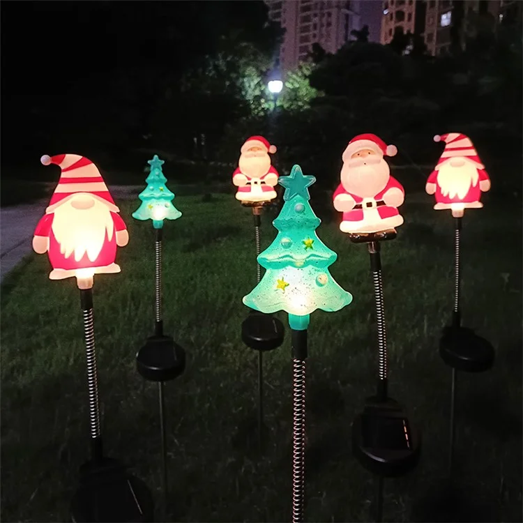 3pcs / Definir Árvore de Natal Gnome Santa Swing Plugue de Solar Lâmpada Solar Decoração de Jardim de Férias