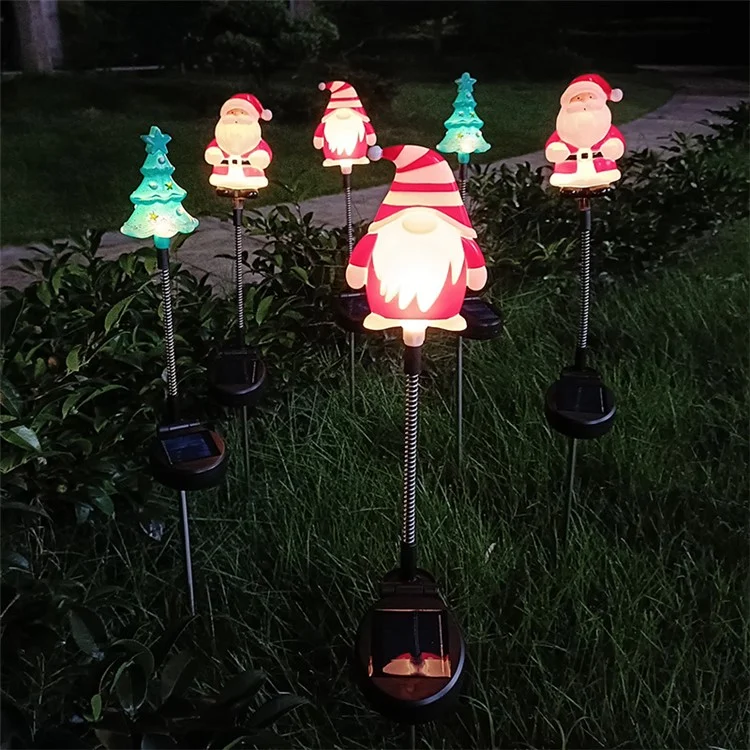 3pcs / Definir Árvore de Natal Gnome Santa Swing Plugue de Solar Lâmpada Solar Decoração de Jardim de Férias