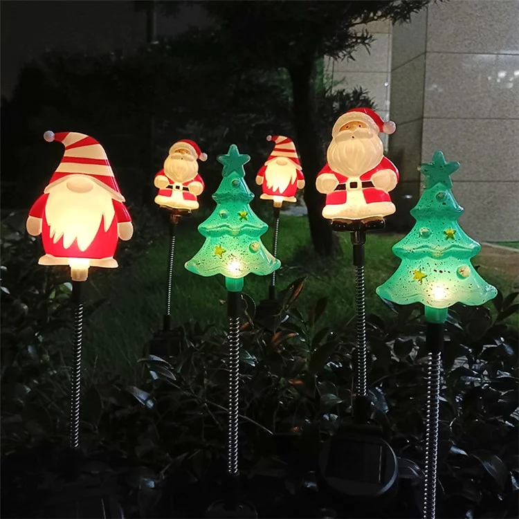 3pcs / Definir Árvore de Natal Gnome Santa Swing Plugue de Solar Lâmpada Solar Decoração de Jardim de Férias