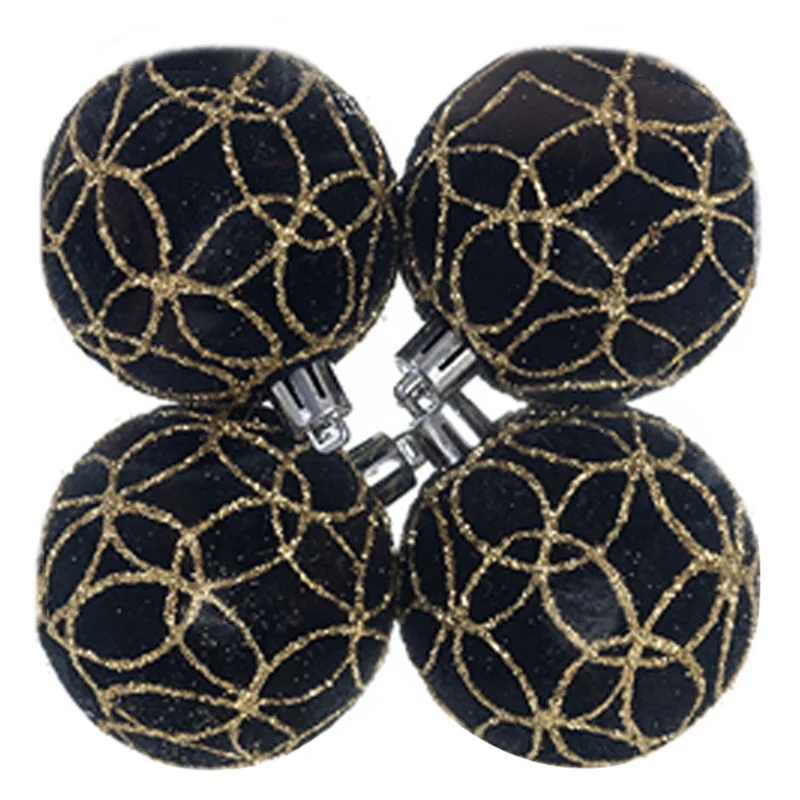 4pcs 6cm Eletroplacou Ball Christmas Ball Reutilable Natal Tree Pendurou Ornamento - Estilo A+preto