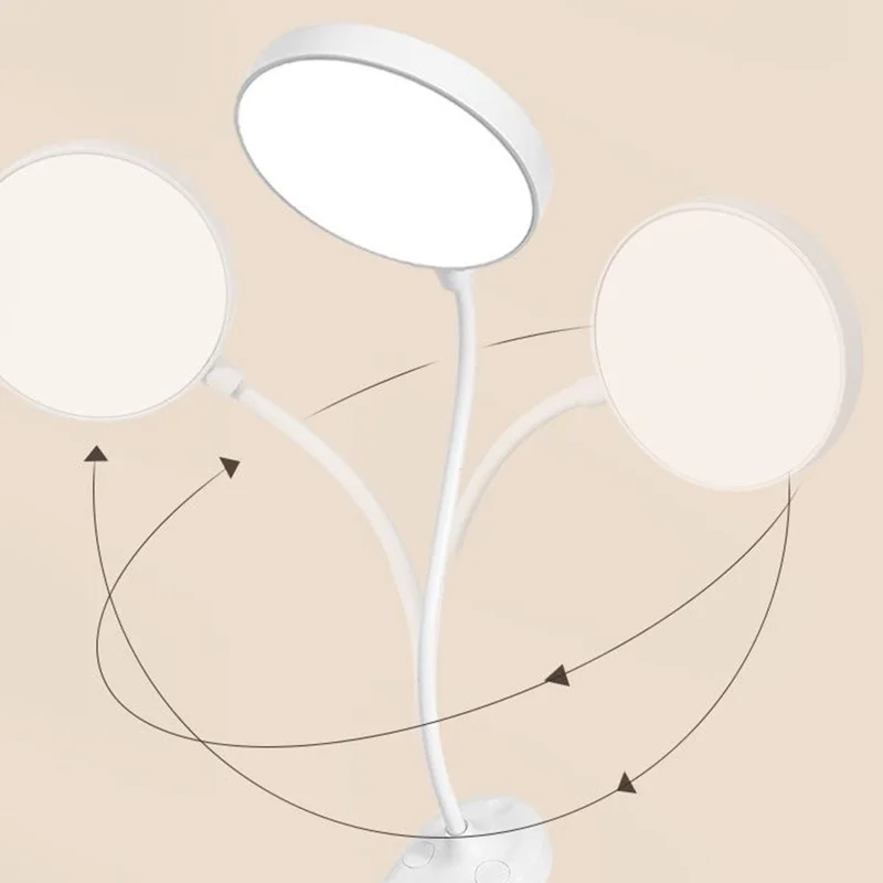 Plug-In Powered Clip Base LED Reading Light 3-Gear Brightness Home Dormitory Table Lamp