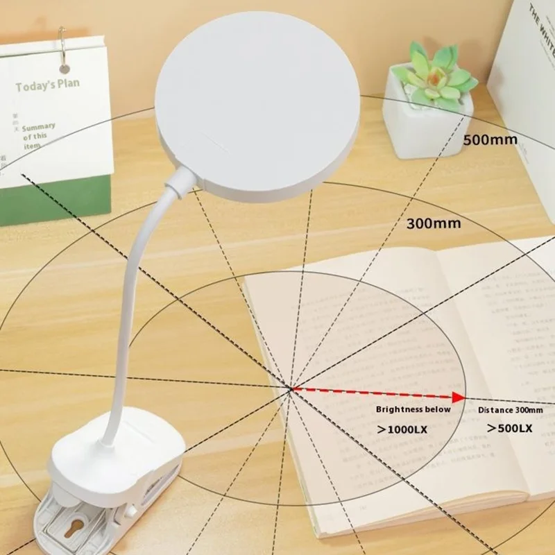 Plug-In Powered Clip Base LED Reading Light 3-Gear Brightness Home Dormitory Table Lamp