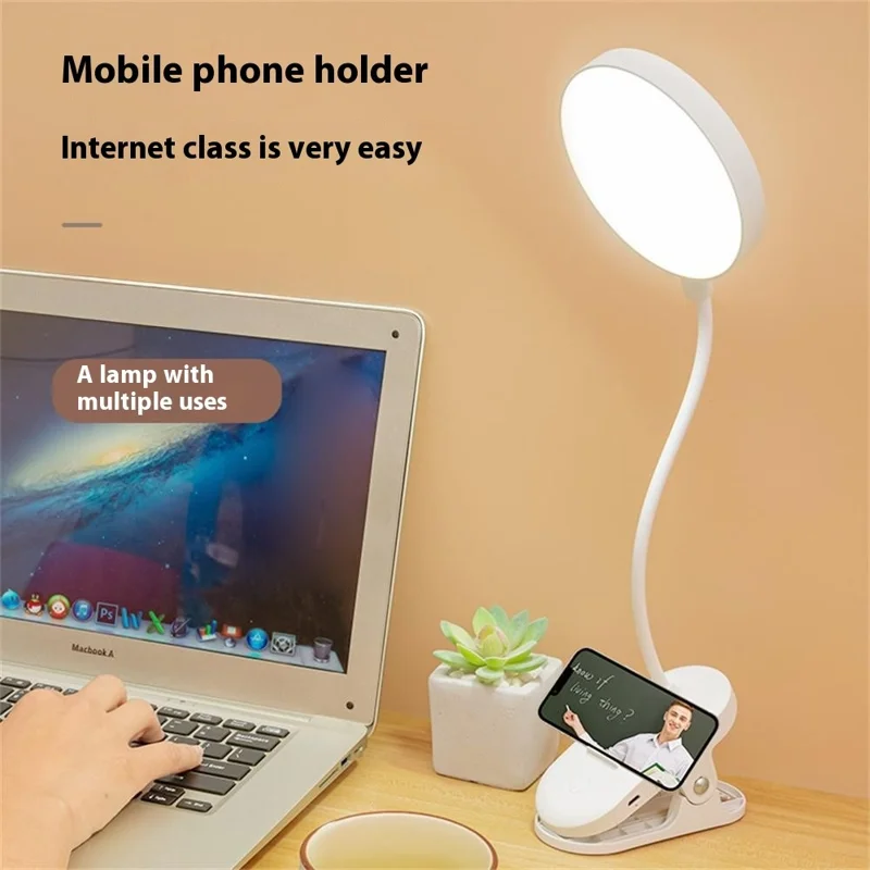 Plug-In Powered Clip Base LED Reading Light 3-Gear Brightness Home Dormitory Table Lamp