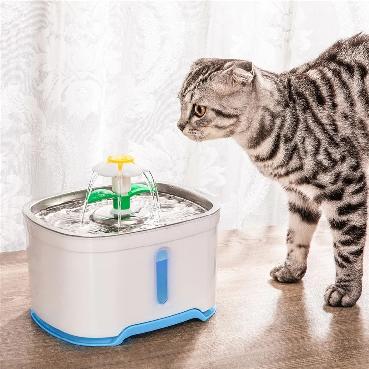 2.5L Oval Aço Inoxidável Distribuidor de Água Para Animais de Estimação Automático Cão de Gato Água Bebendo Fonte - Azul