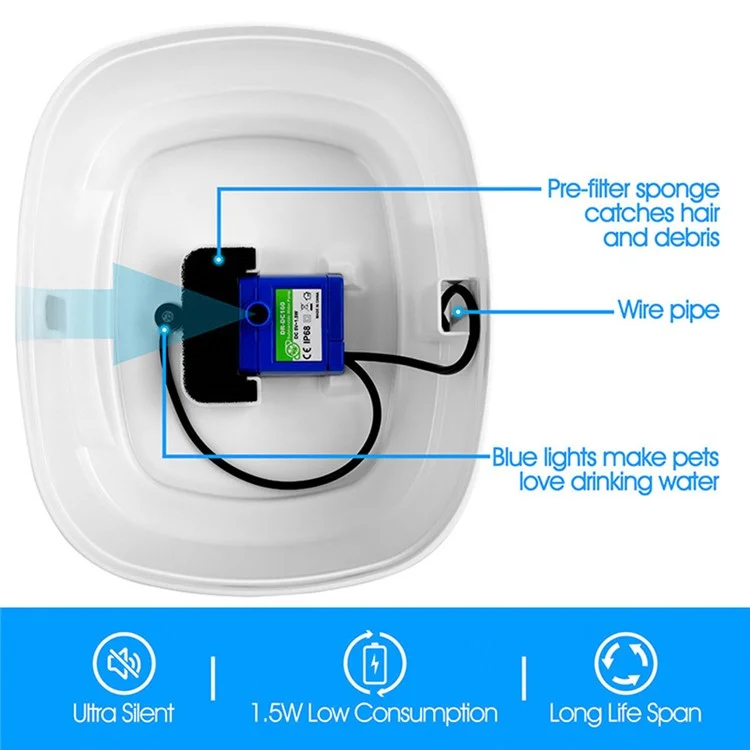 2.5L Oval Aço Inoxidável Distribuidor de Água Para Animais de Estimação Automático Cão de Gato Água Bebendo Fonte - Azul
