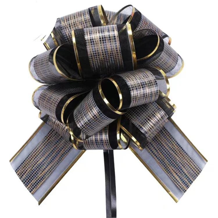 10pcs 6 Pouces Large Pull Bows Organza DIY Bide Birlange Cadeau Cadeau Décor de Part - Noir