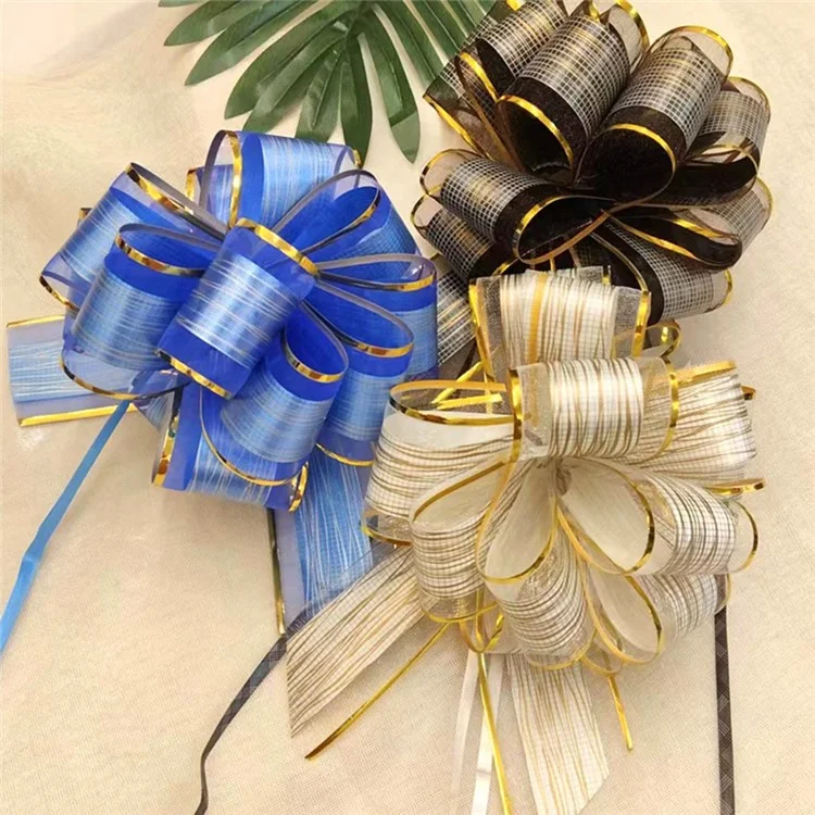 10pcs 6 Pouces Large Pull Bows Organza DIY Bide Birlange Cadeau Cadeau Décor de Part - Noir