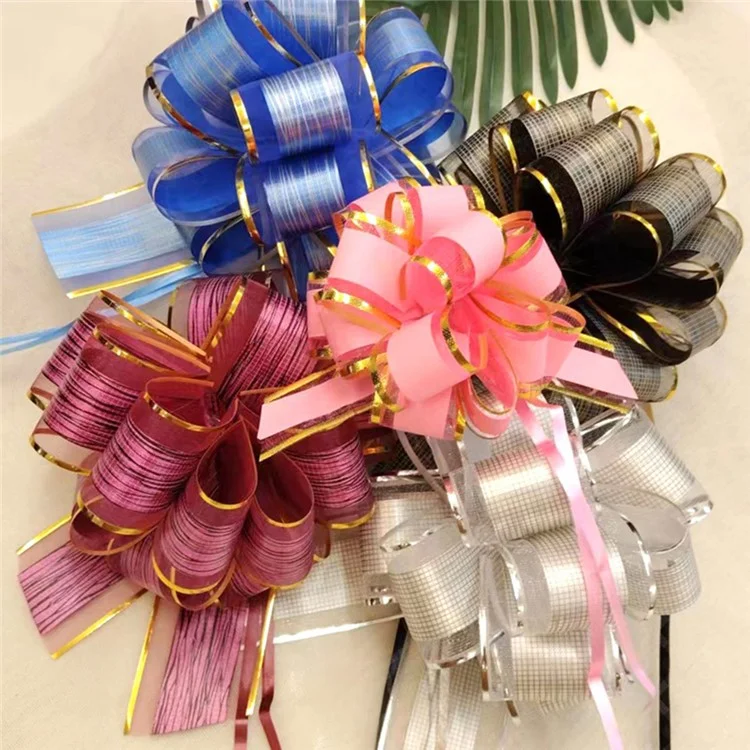10pcs 6 Pouces Large Pull Bows Organza DIY Bide Birlange Cadeau Cadeau Décor de Part - Noir