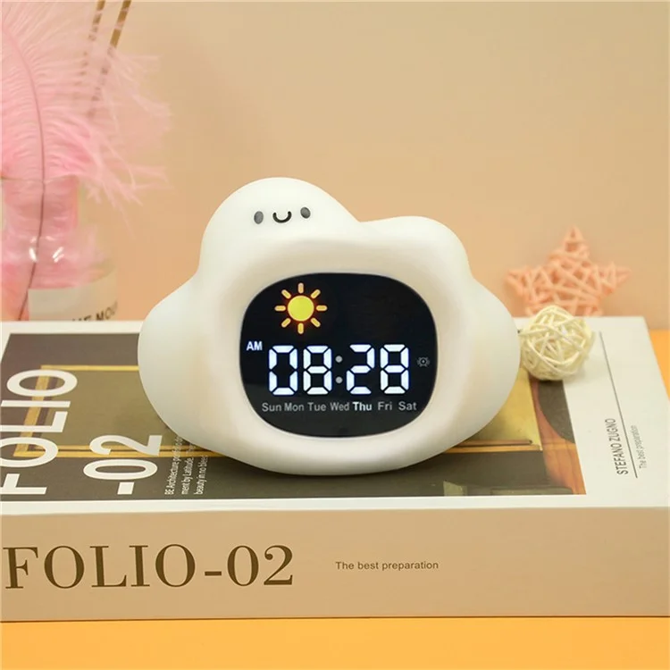 JL-820 Cartoon Cloud Shape White Noise Alarm Clock Sleep Bedside Lamp Tap Control Night Light