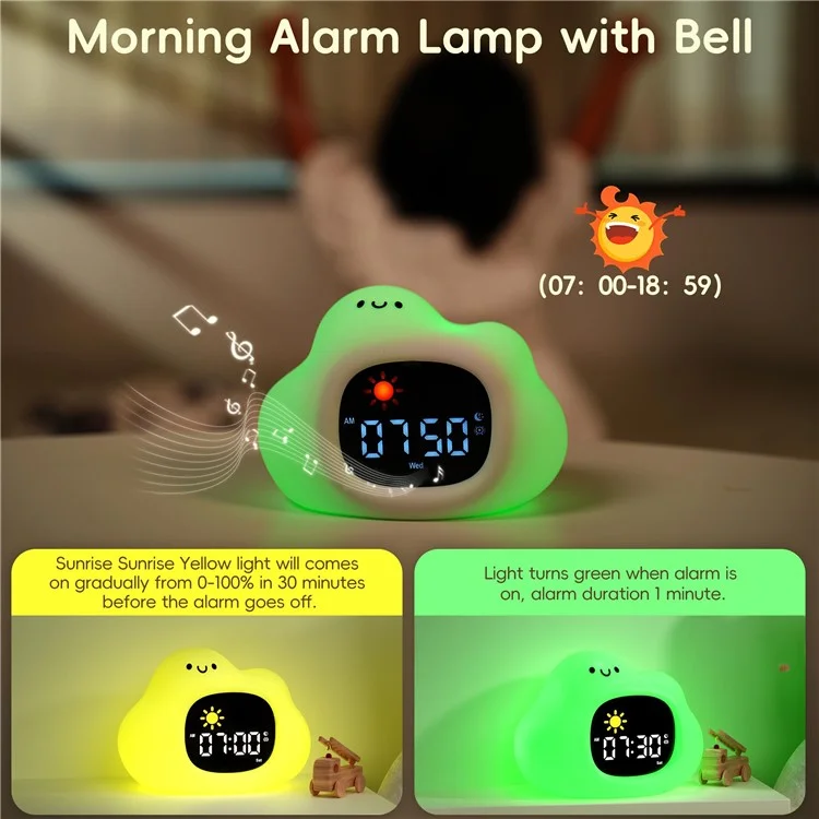 JL-820 Cartoon Cloud Shape White Noise Alarm Clock Sleep Bedside Lamp Tap Control Night Light