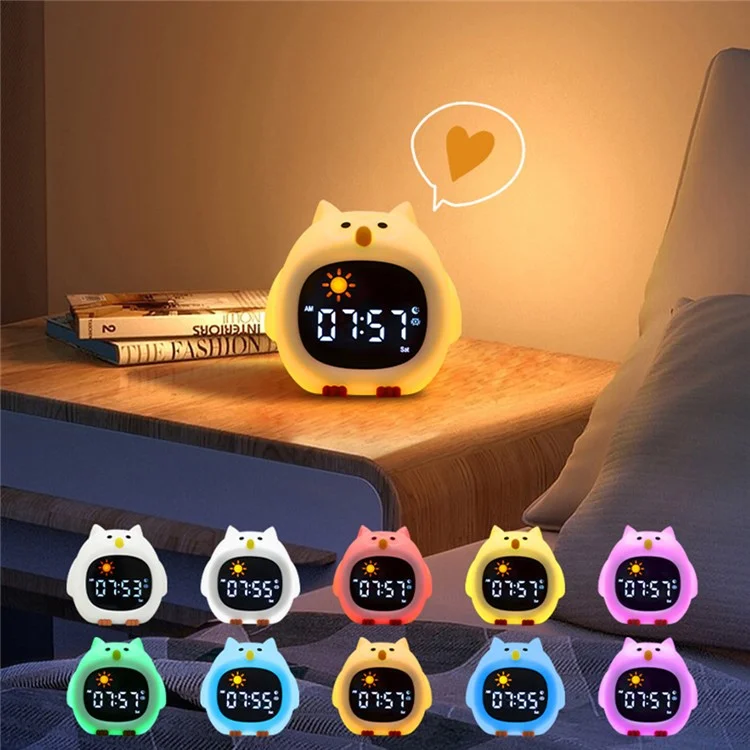 JL-825 Cartoon Owl Shape White Noise Alarm Clock Sleep Bedside Lamp Tap Control Night Light