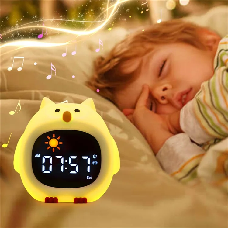 JL-825 Cartoon Owl Shape White Noise Alarm Clock Sleep Bedside Lamp Tap Control Night Light