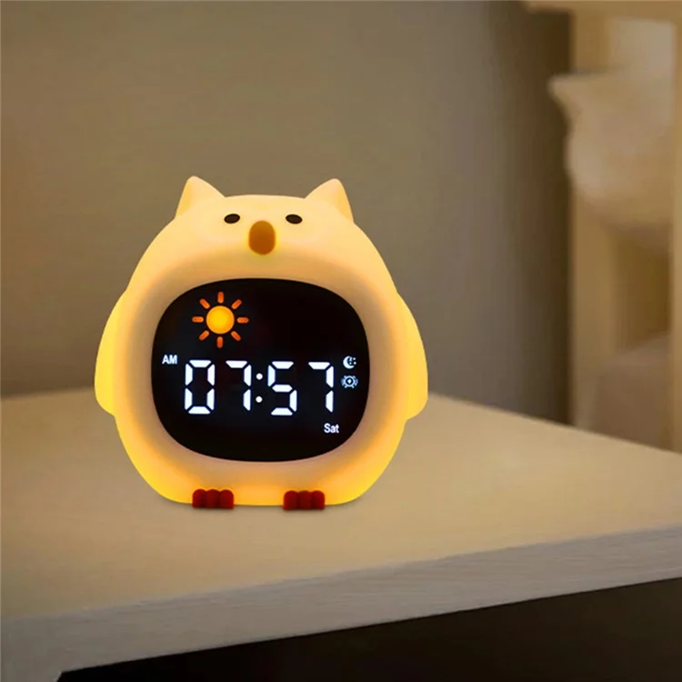 JL-825 Cartoon Owl Shape White Noise Alarm Clock Sleep Bedside Lamp Tap Control Night Light