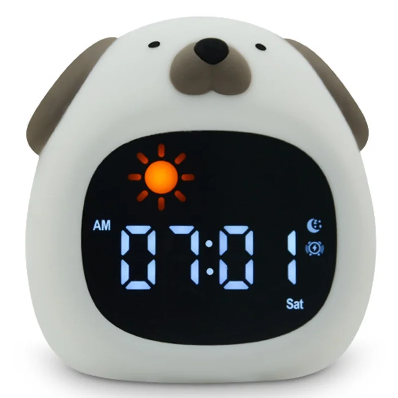 JL-824 Cartoon Dog Shape White Noise Alarm Clock Sleep Bedside Lamp Tap Control Night Light