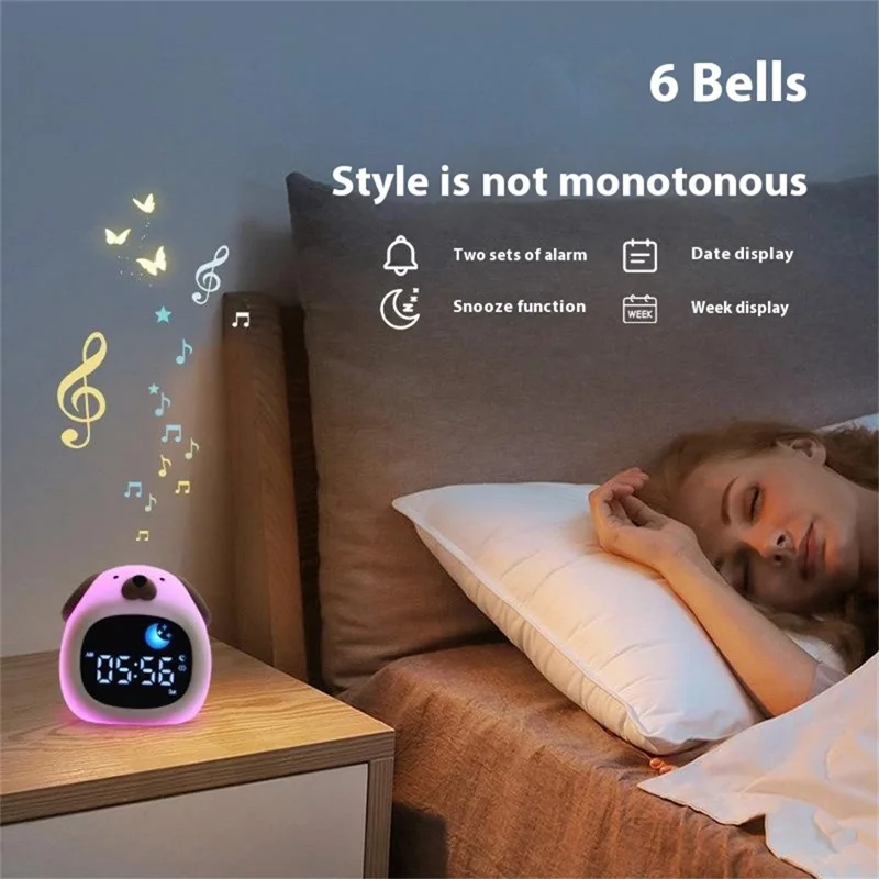 JL-824 Cartoon Dog Shape White Noise Alarm Clock Sleep Bedside Lamp Tap Control Night Light