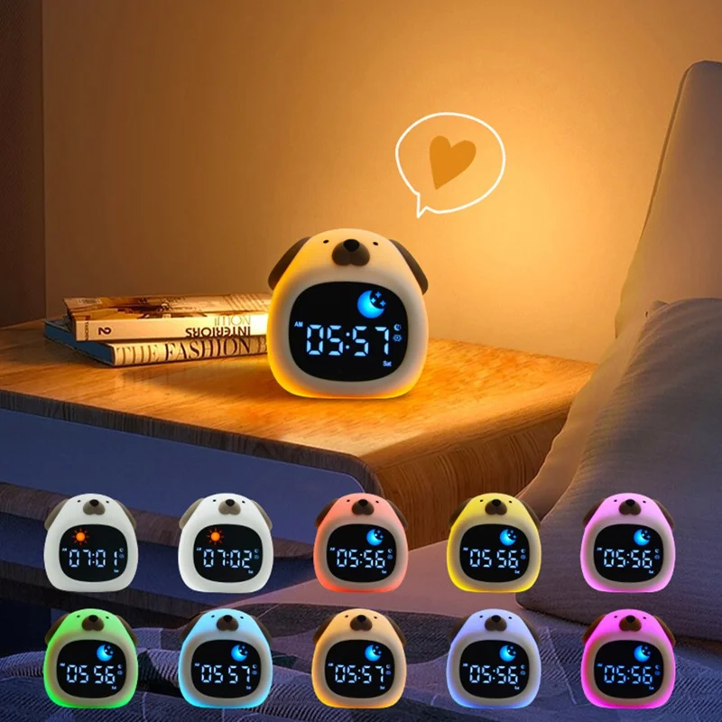 JL-824 Cartoon Dog Shape White Noise Alarm Clock Sleep Bedside Lamp Tap Control Night Light
