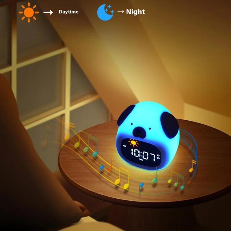 JL-824 Cartoon Dog Shape White Noise Alarm Clock Sleep Bedside Lamp Tap Control Night Light