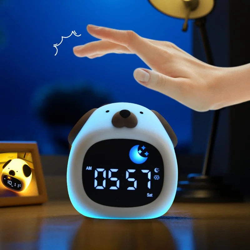 JL-824 Cartoon Dog Shape White Noise Alarm Clock Sleep Bedside Lamp Tap Control Night Light