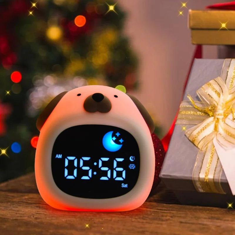 JL-824 Cartoon Dog Shape White Noise Alarm Clock Sleep Bedside Lamp Tap Control Night Light
