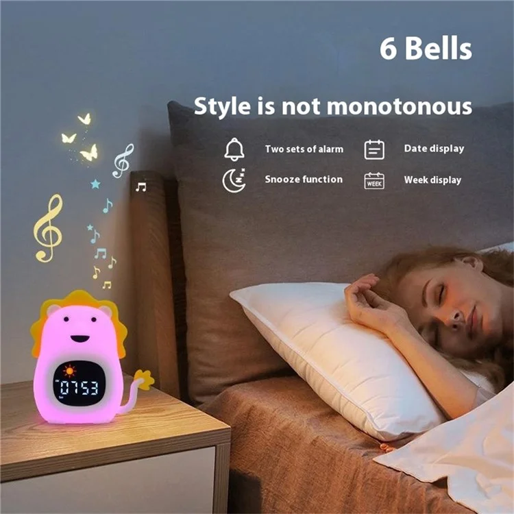 JL-822 Cartoon Lion Shape White Noise Alarm Clock Sleep Bedside Lamp Tap Control Night Light