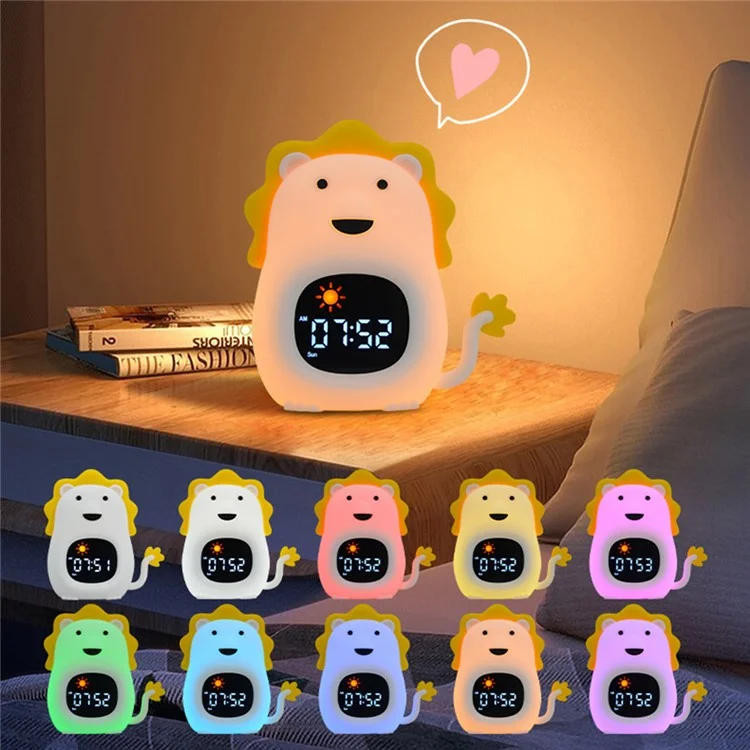 JL-822 Cartoon Lion Shape White Noise Alarm Clock Sleep Bedside Lamp Tap Control Night Light