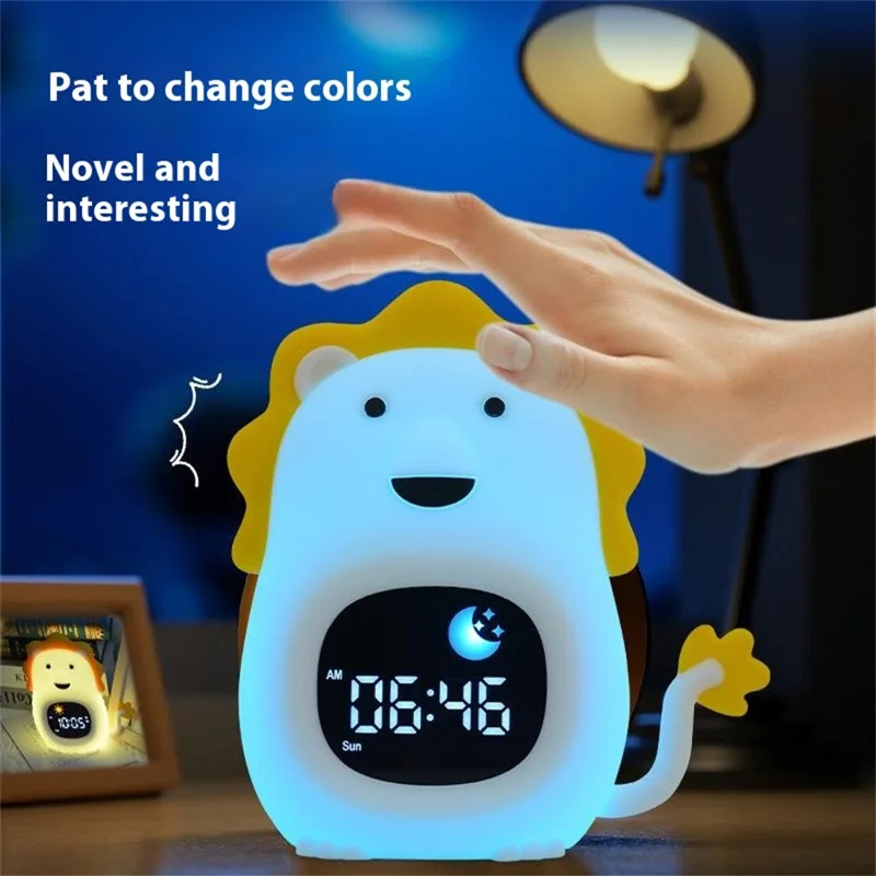 JL-822 Cartoon Lion Shape White Noise Alarm Clock Sleep Bedside Lamp Tap Control Night Light