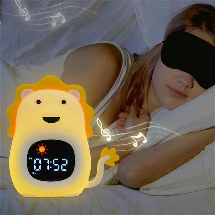 JL-822 Cartoon Lion Shape White Noise Alarm Clock Sleep Bedside Lamp Tap Control Night Light