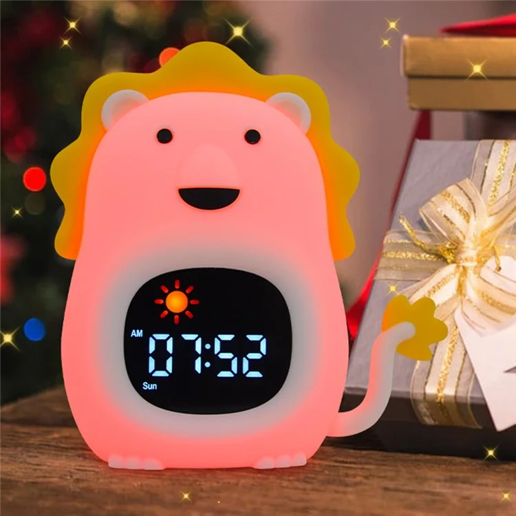 JL-822 Cartoon Lion Shape White Noise Alarm Clock Sleep Bedside Lamp Tap Control Night Light