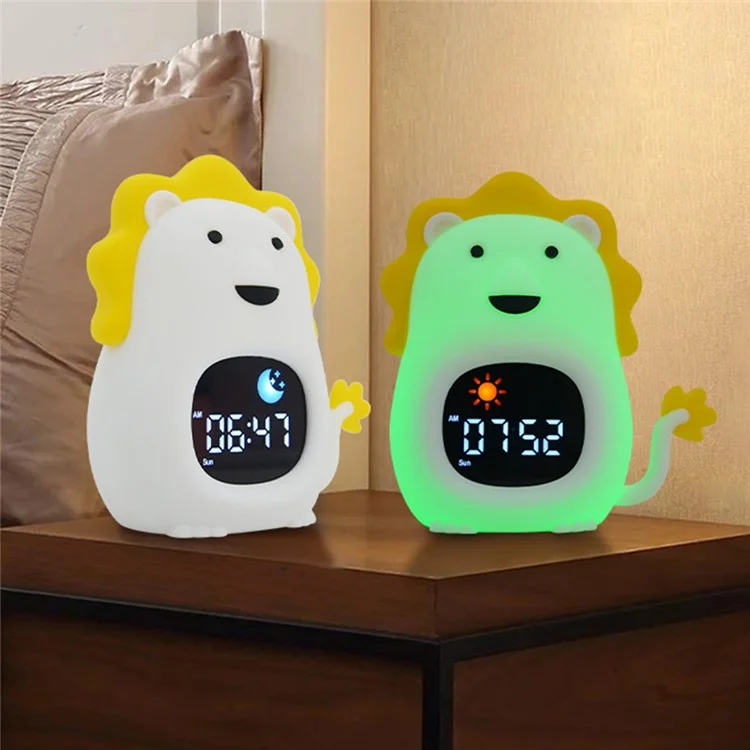 JL-822 Cartoon Lion Shape White Noise Alarm Clock Sleep Bedside Lamp Tap Control Night Light