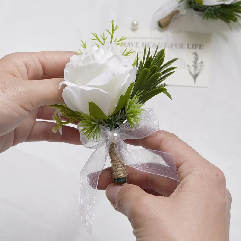 Simulated Rose Handmade Silk Flower Bride Bridemaid Corsage / Wrist Flower for Wedding Party - Milky White Corsage