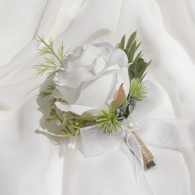 Simulated Rose Handmade Silk Flower Bride Bridemaid Corsage / Wrist Flower for Wedding Party - Milky White Corsage