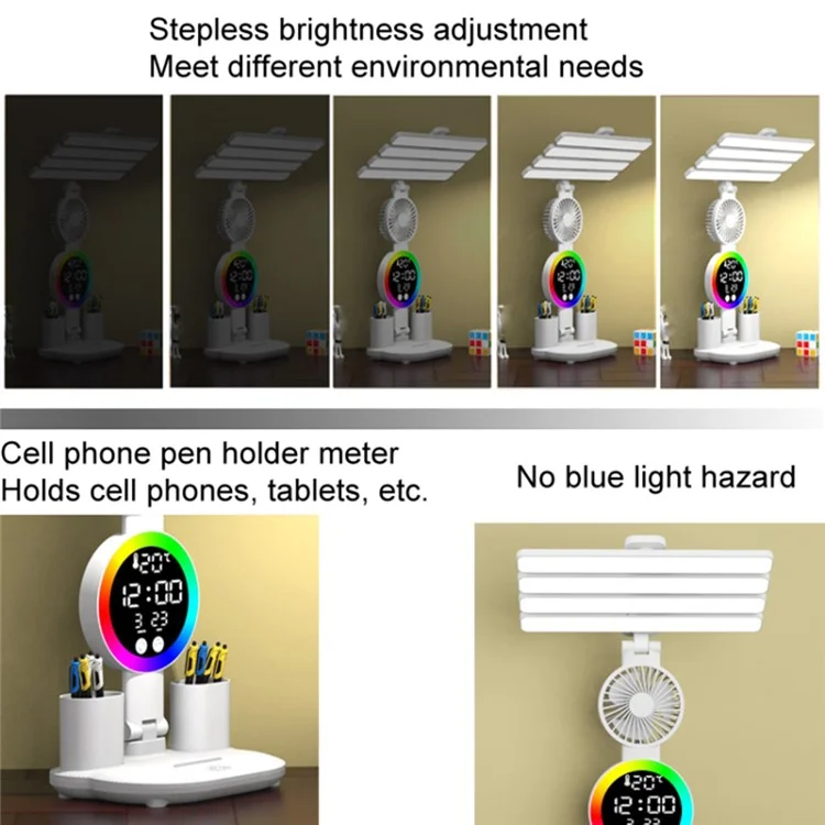 Touch 3 Modes LED Eye Protection Desk Lamp Clock Pen Holder Desk Lamp, USB Cable Powered