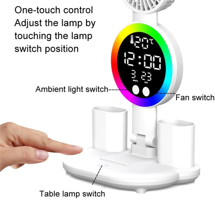 Touch 3 Modes LED Eye Protection Desk Lamp Clock Pen Holder Desk Lamp, USB Cable Powered