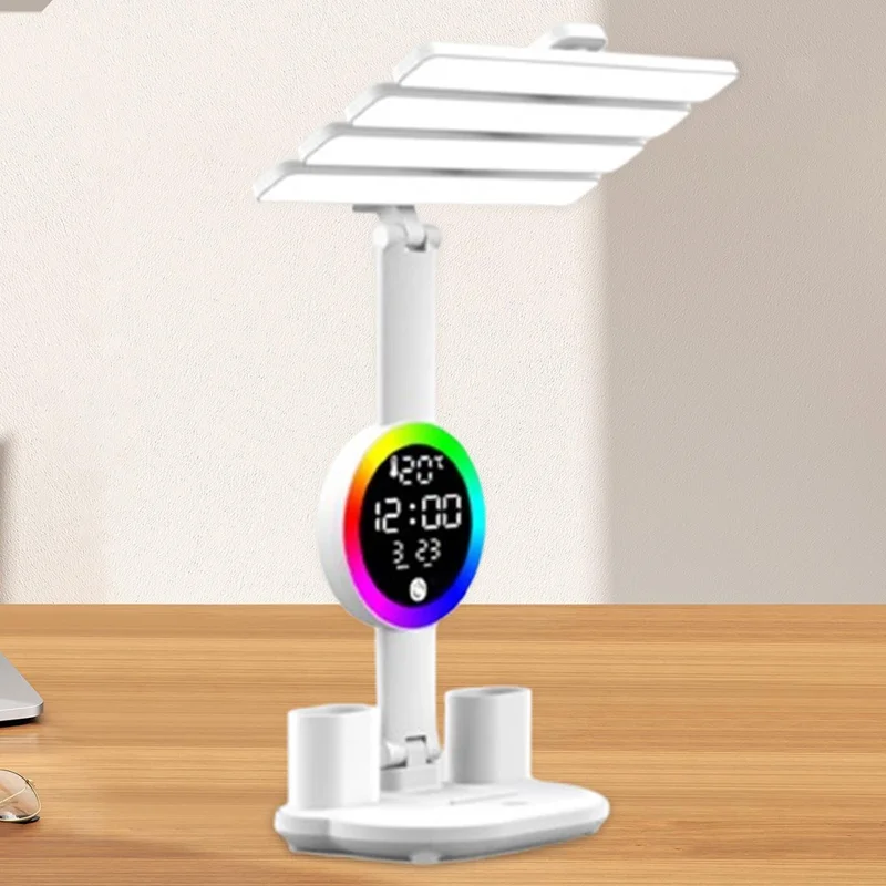 Touch 3 Modes LED Eye Protection Desk Lamp Clock Pen Holder Desk Lamp, USB Cable Powered
