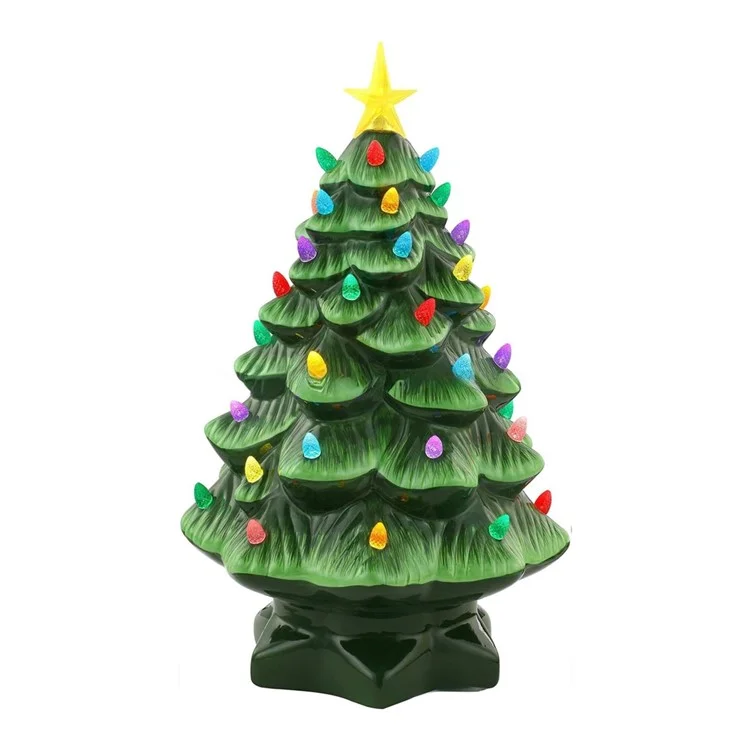 Ornements D'arbre de Noël LED de 30 cm LED Resin Décorations de Noël Avec Des Lumières Multicolores - Vert