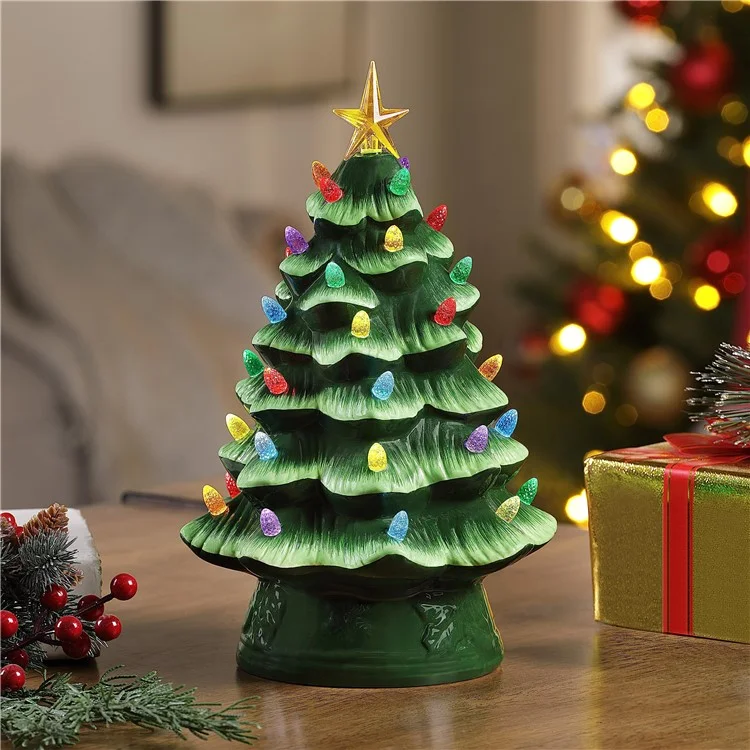 Ornements D'arbre de Noël LED de 30 cm LED Resin Décorations de Noël Avec Des Lumières Multicolores - Vert