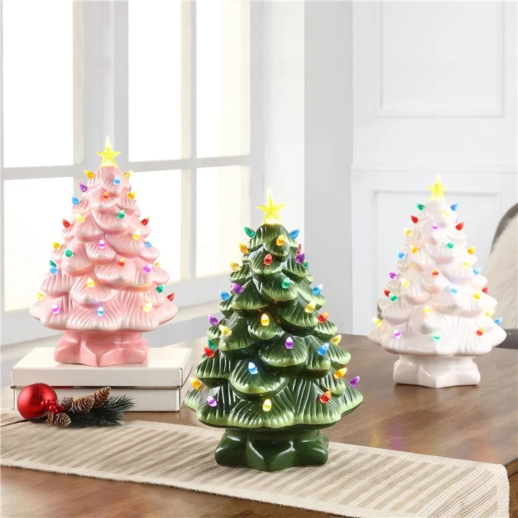 Ornements D'arbre de Noël LED de 30 cm LED Resin Décorations de Noël Avec Des Lumières Multicolores - Vert