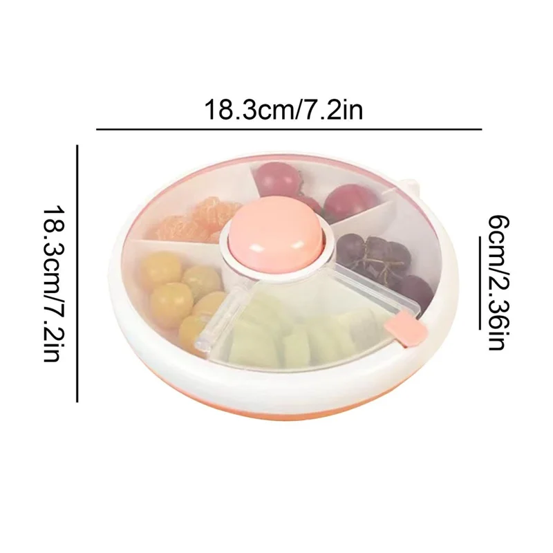 Rotating Snackle Storage Box Container 5 Grid Divided Rotating Serving Tray with Lid for Picnics, Camping - Pink