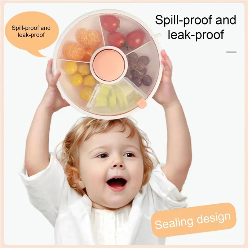 Rotating Snackle Storage Box Container 5 Grid Divided Rotating Serving Tray with Lid for Picnics, Camping - Green