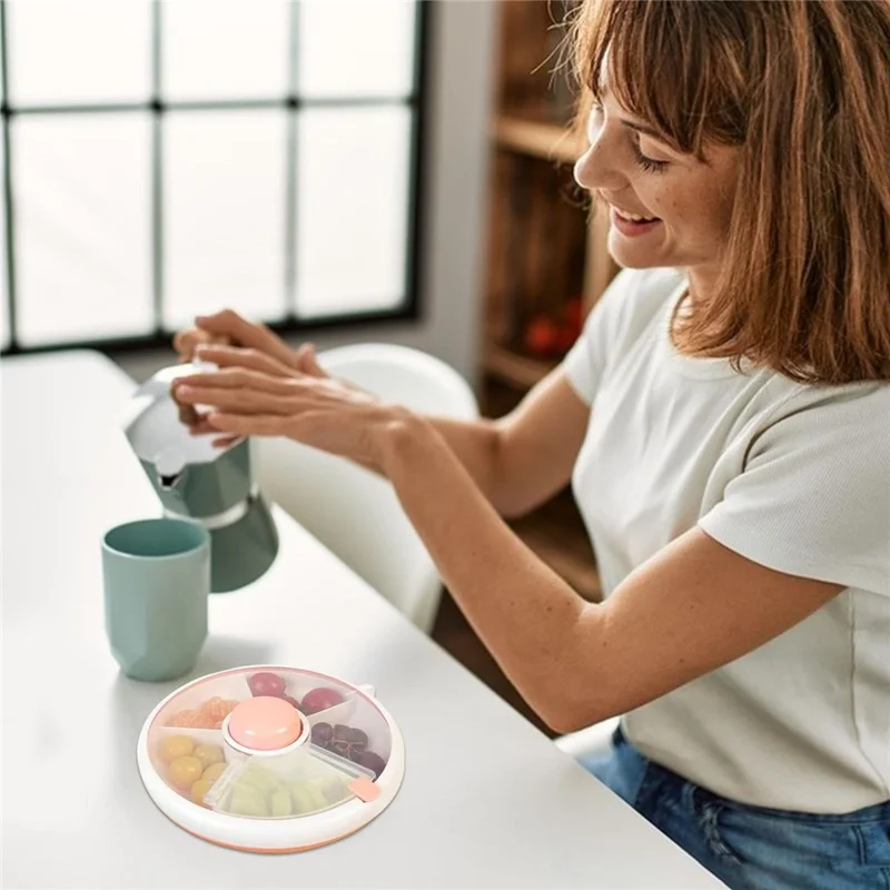 Rotating Snackle Storage Box Container 5 Grid Divided Rotating Serving Tray with Lid for Picnics, Camping - Green